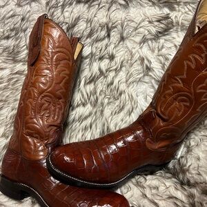 Justin Men Top Quality CAIMAN GATORS Rich Brown Western Boots Sz 8 D